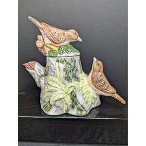 Vintage CBK Ltd Ceramic Birds and Ivy On Tree Stump Small Teapot with Lid